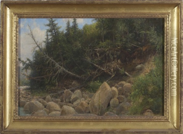 Adirondack Lake Shoreline With Cedar Trees Oil Painting - Henry A. Ferguson