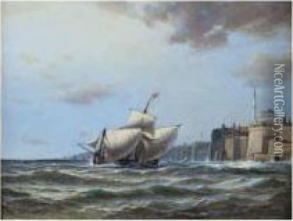 La Pointe Du Serail Avec A Droite, Les Remparts Du Palais Detopkapi Oil Painting - Anton Melbye