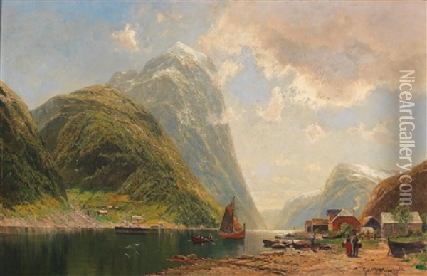 Fjord Landscape Oil Painting - Georg M. Meinzolt