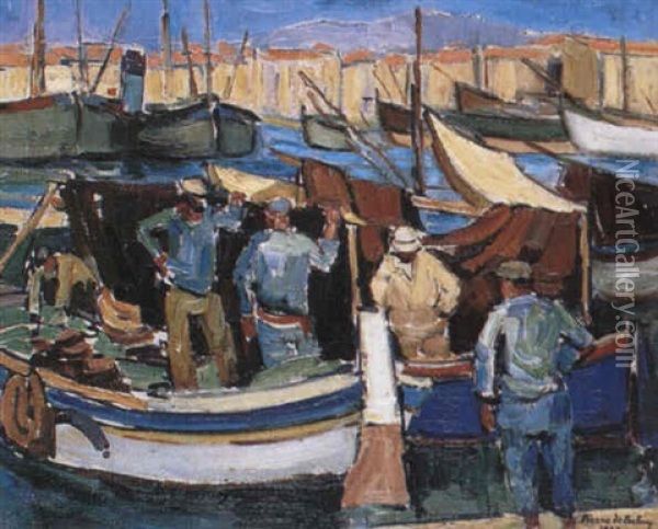 Pecheurs Au Port, Marseille Oil Painting - Pierre De Belay