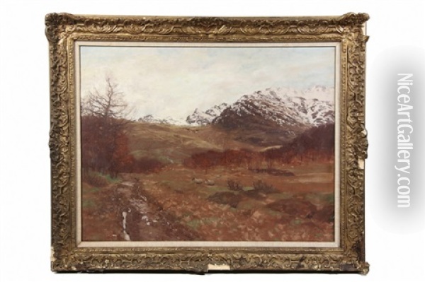 Sheep In Winter Mountain Pasture Oil Painting - George Houston