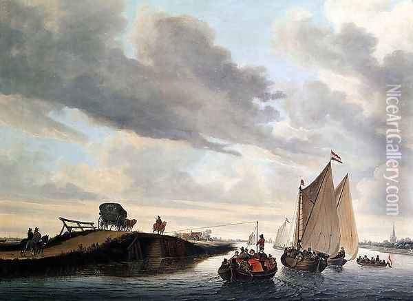 The Water Coach Oil Painting - Jacob Salomonsz. Ruysdael
