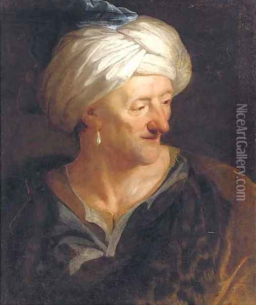 A man in Oriental costume Oil Painting - French School
