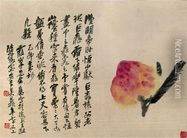 Auspicious Peach Oil Painting - Wu Changshuo
