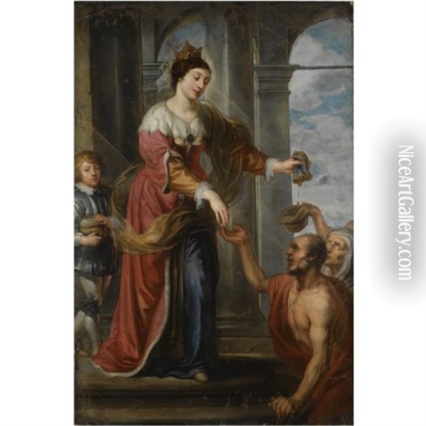 A Female Saint Giving Alms, Saint Elizabeth Of Hungary (?) Oil Painting - Philip Fruytiers