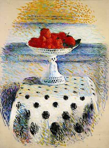 A Berlin Porcelain Bowl with Strawberries Oil Painting - Curt Herrmann