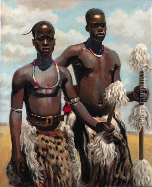Zulu Warriors Oil Painting - Waalko Jans I Dingemans