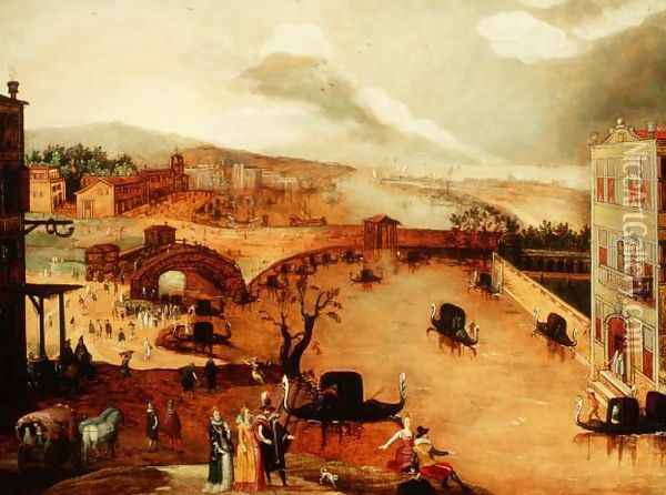Scene Galante in a River Landscape Oil Painting - Louis de Caulery
