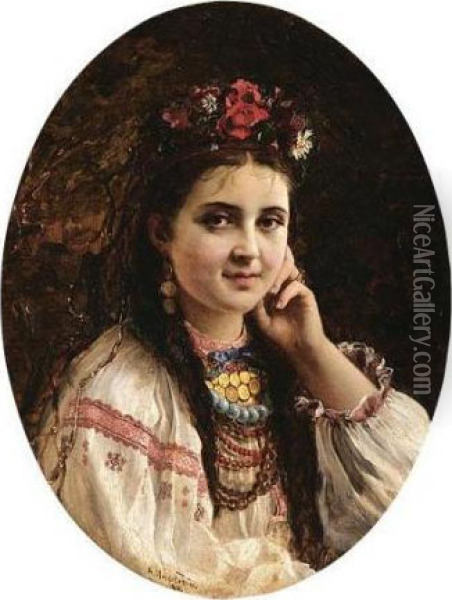Young Russian Beauty Oil Painting - Konstantin Egorovich Egorovich Makovsky