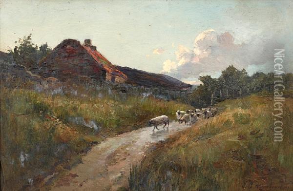 'the Herd's Hut - Evening' Oil Painting - John Muirhead