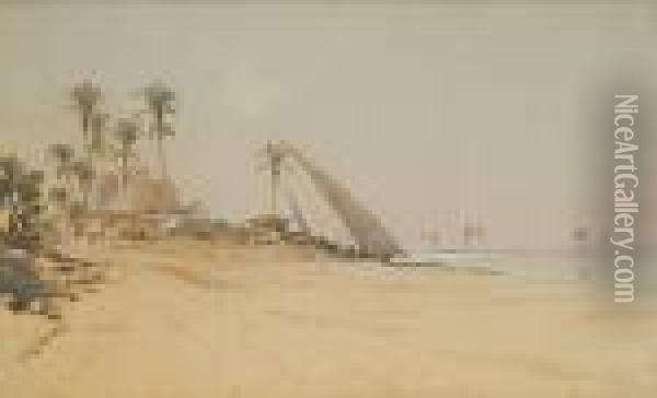 An Egyptian Town On The Banks Of Thenile Oil Painting - Augustus Osborne Lamplough
