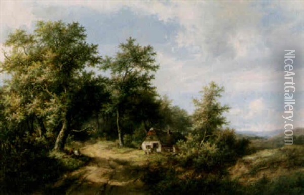 A Country Road Oil Painting - Hendrik Pieter Koekkoek