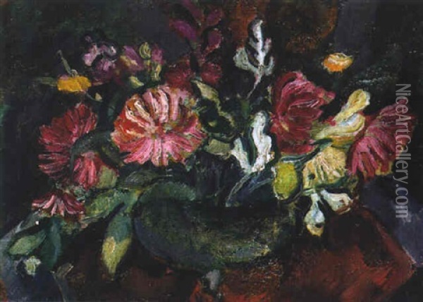 Blumenstraus In Flacher Fusschale Oil Painting - Eugen Von Kahler