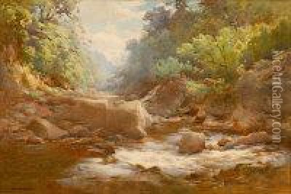 Farquarson Jnr - Rocky River Landscape Scene Oil Painting - John Farquharson