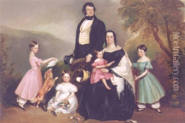 A Family Group Portrait In A Garden Oil Painting - John Lindsay Lucas