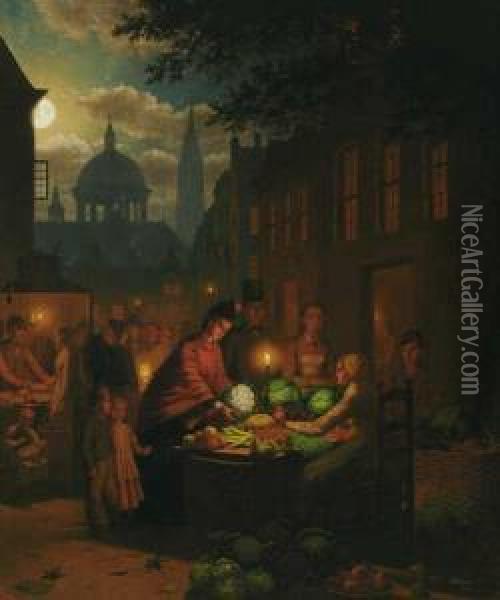 The Vegetable Market At Night Oil Painting - Johann Mongels Culverhouse