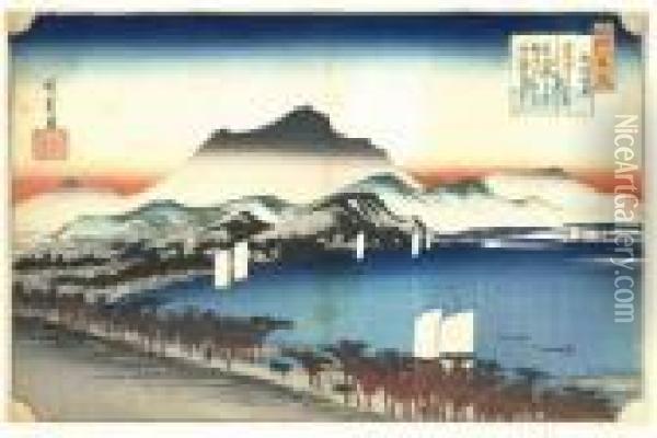 Les Huit Vues Du Lac Biwa Oil Painting - Utagawa or Ando Hiroshige