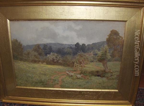 Country Landscape, Near Newton Abbott Oil Painting - Berenger Benger