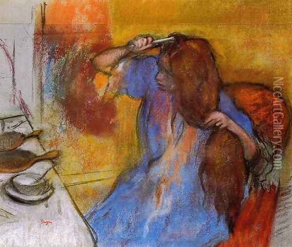 Woman Brushing Her Hair Oil Painting - Edgar Degas