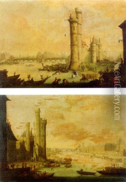 La Tour De Nesle Vue Du Pont Royal Oil Painting - Jacques Callot