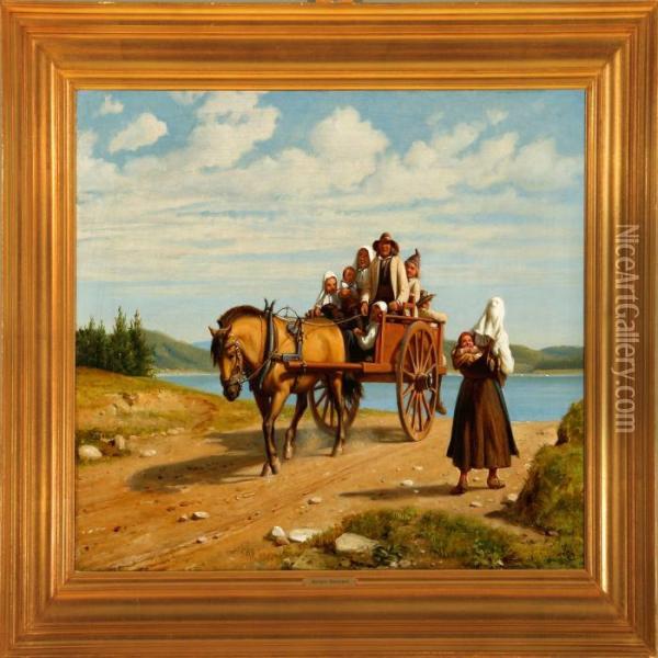 Peasants From Dalarne In Sweden Are Driving To Church Oil Painting - Wilhelm Marstrand