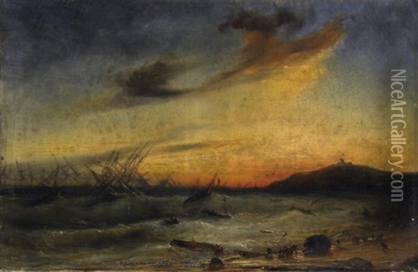 Landung Der Franzosen An Der Algerischen Kuste Vor Sidi El Farruch Im Juni 1830 Oil Painting - Baron Jean Antoine Theodore Gudin