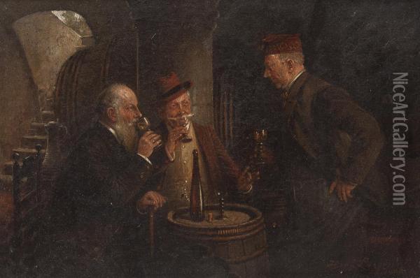 Die Weinprobe Oil Painting - Hans August Lassen
