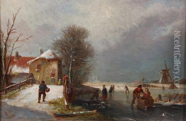 Busy Winter Scene Oil Painting - Anton Doll
