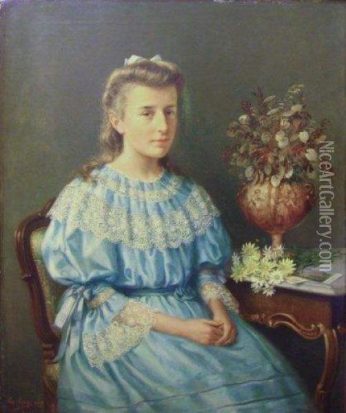 Portrait De Jeune Femme En Robe Bleue Oil Painting - Constant Aime Marie Cap