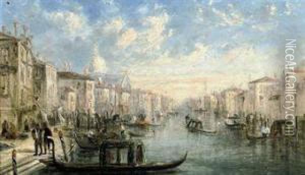 Gondolas On The Grand Canal, Venice Oil Painting - James Salt