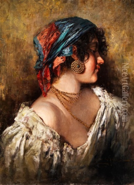 Portrait Eines Italienischen Madchens Oil Painting - Giuseppe Giardiello