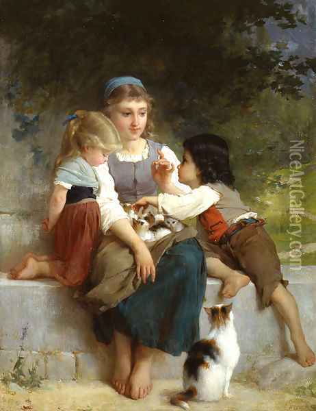The New Pets Oil Painting - Emile Munier