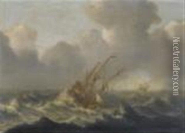 Dutch Warships In A Rough Sea Oil Painting - Bonaventura Peeters the Younger