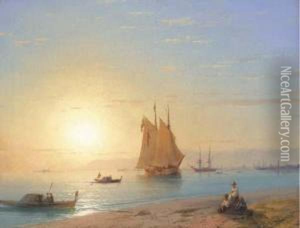 View From Seashore Of Venice At Sunset Oil Painting - Ivan Konstantinovich Aivazovsky