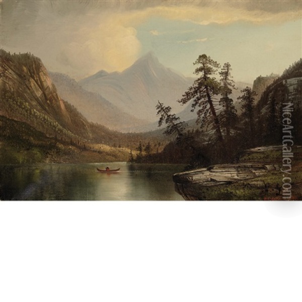 Western Vista With Figure In Canoe Oil Painting - Henry Arthur Elkins