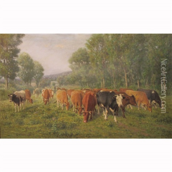 Cows At Pasture Oil Painting - George Arthur Hays