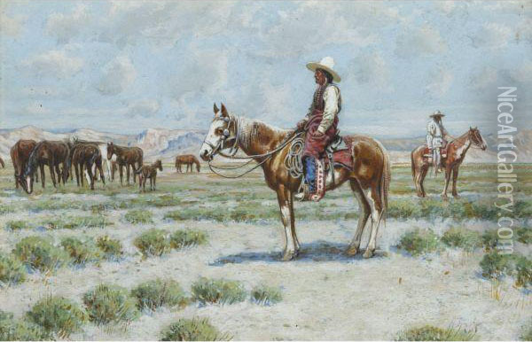 Indian On Horseback Oil Painting - John Hauser