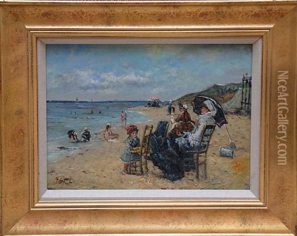 Beach Scene Oil Painting - Jean Lefort
