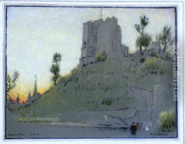 'lewes Castle, Sussex' Ex; Lyndon Goodwin Harris Collection Oil Painting - Albert Goodwin