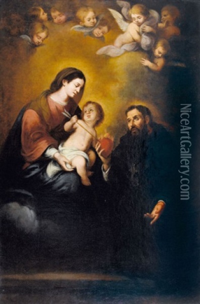 Der Heilige Augustinus Mit Maria Und Kind Oil Painting - Bartolome Esteban Murillo