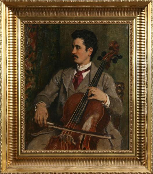 Cellisten, Signerad Och Daterad A Tergo Carl Becker Berlin 1928 Oil Painting - Carl Becker