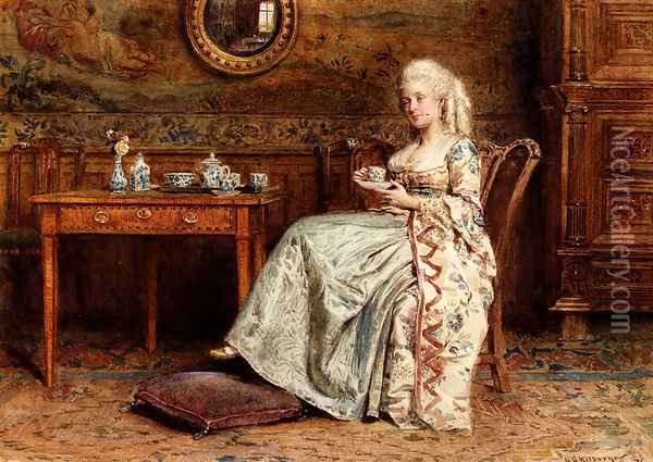 Taking Tea Oil Painting - George Goodwin Kilburne
