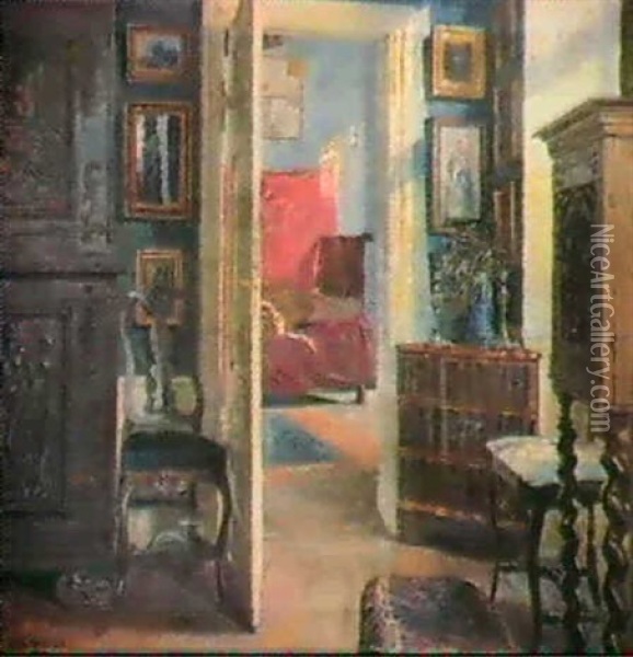 The Bedroom Door. Oil Painting - Robert Panitzsch