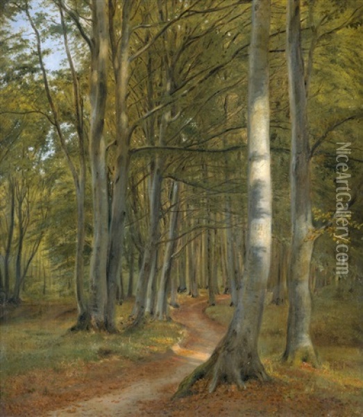 Waldweg Bei Iselingen Oil Painting - Herman Carl Sigumfeldt