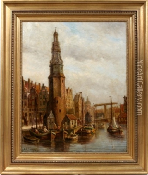 Dutch Harbor Scene Oil Painting - Oene Romkes De Jongh