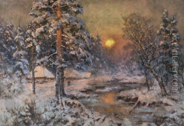 Winter Scene Oil Painting - Yuliy Yulevich (Julius) Klever