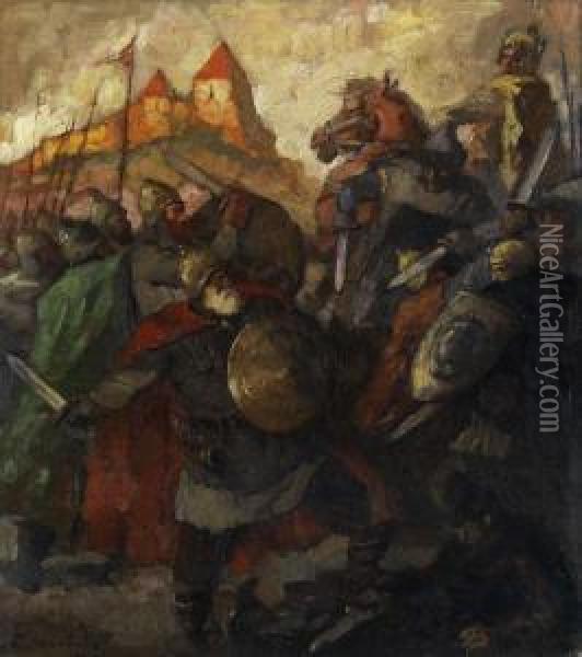 Historische Schlachtenszene Oil Painting - Boris Vsevolodovitsch Krjukov