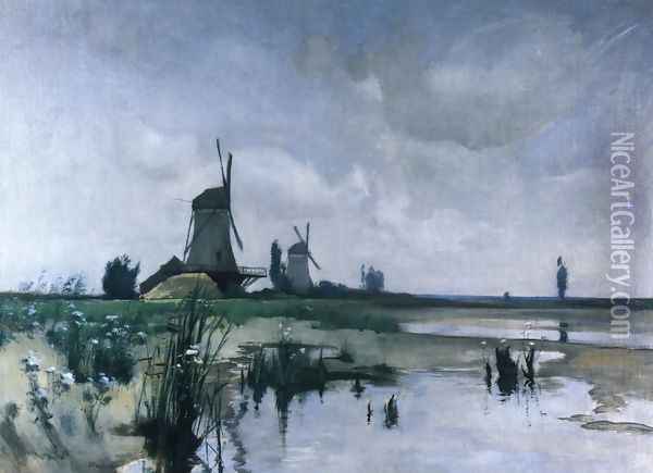 Windmills Oil Painting - John Henry Twachtman