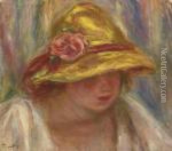 Etude De Femme Au Chapeau Jaune Oil Painting - Pierre Auguste Renoir