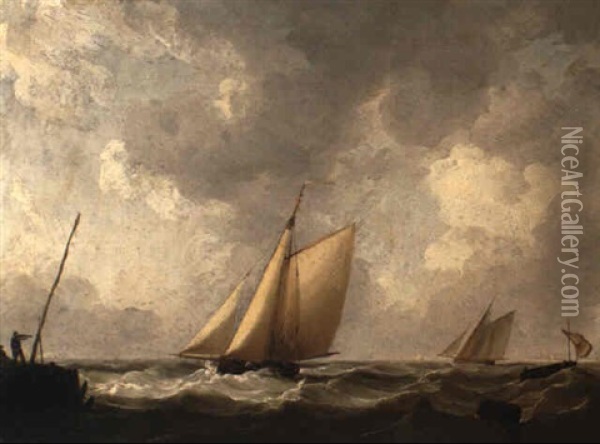 Shipping In Choppy Seas Off The Coast Oil Painting - Charles Brooking